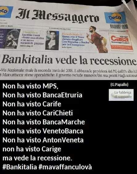 Bankitalia vede la recessione