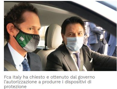 REDAZIONEITALIA.IT - Patto della mascherina Conte-Elkann: Fca ne produrrà  27 milioni al giorno